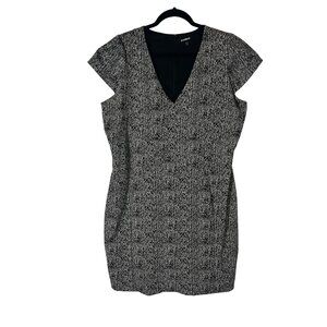 Express Plus Size XL Black White Knit Sheath Form Fitting Cap Sleeve Stretch
